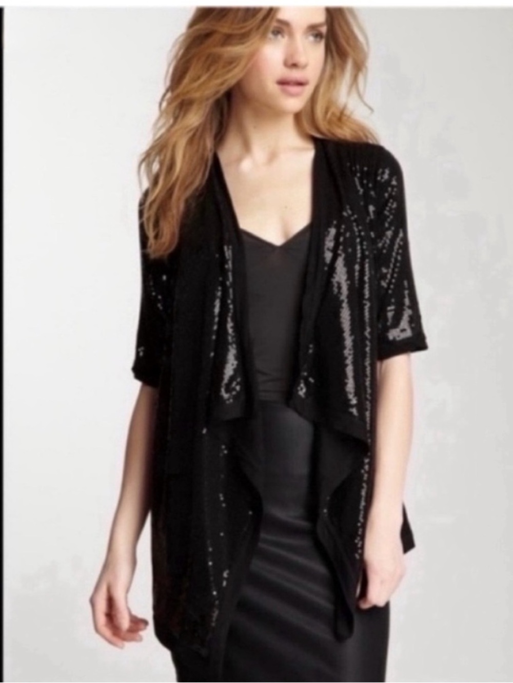 Black Kische Sequin Open-Front Women's Cardigan Size 2X
